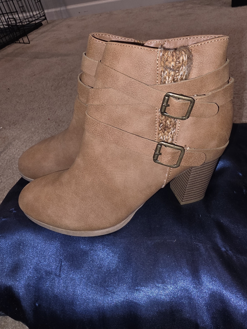 me too Tan Faux Suede Ankle Boots with Buckle Straps